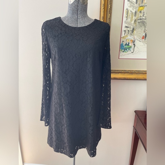 🆕H &‎ M divided lace overlay ladies dress-NWT-size 8-sheath-flared sleeves-mini - Picture 12 of 16